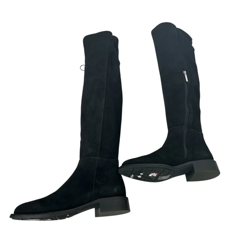 Aquatalia Norina OTK Waterproof Boot Black Stretch Suede Drawcord Women’s 5.5